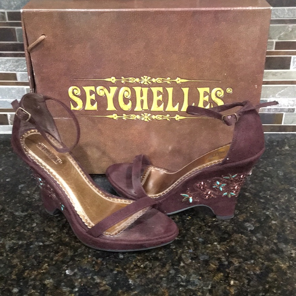 Seychelles Brown Embellished Wedge Sandals